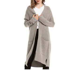 Woolen Bloom Gray Open-Front Loose 3/4 Length Drop Shoulder Duster Sweater